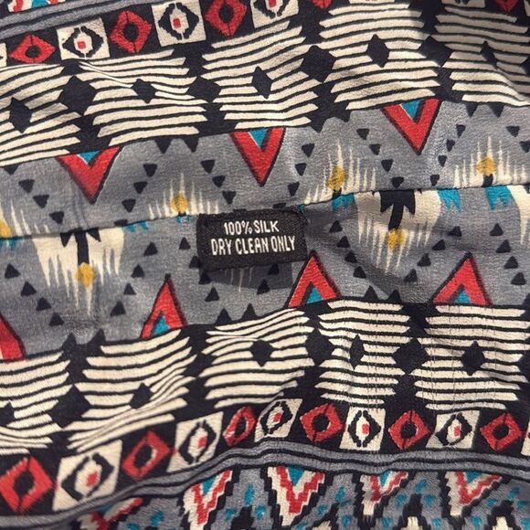 Tolani NATASHE Gray Red 100% Silk Tribal Western Ethnic Flowy Tunic Mini Dress - Picture 13 of 13